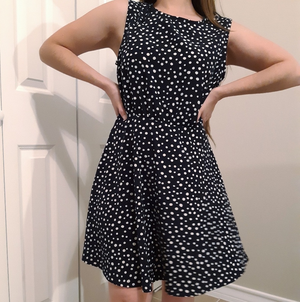 Navy blue and white polka dot dress